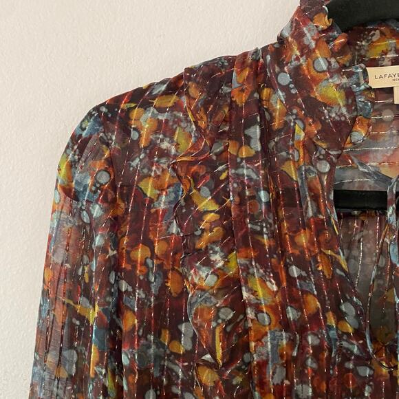 Lafayette 148 New York Women size Small Silk Puff Sleeve Long Sleeve Blouse Boho - Picture 4 of 11